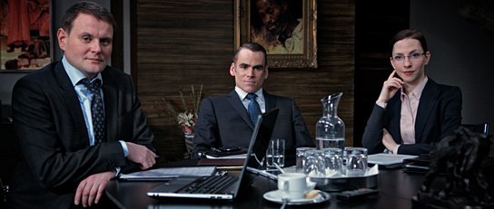 Devid Striesow, Sebastian Blomberg, Katharina Schüttler (v.l.n.r.) in "Zeit der Kannibalen" (2013/14) Zeit der Kannibalen, Quelle: Farbfilm Verleih, DIF,© Pascal Schmitt