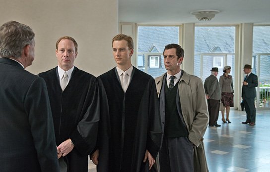 Gert Voss, Johann von Bülow, Alexander Fehling, André Szymanski (v.l.n.r.) in "Im Labyrinth des Schweigens" (2013/14) Im Labyrinth des Schweigens, © CWP Film, Universal Pictures, Heike Ulrich