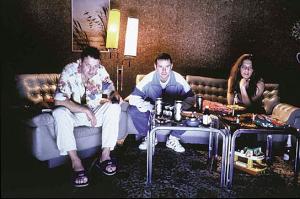 Leonard Lansink, Joachim Król, Catrin Striebeck (v.l.n.r.) in "Regen in New York" (1995) "Regen in New York", Quelle: KurzFilmAgentur Hamburg