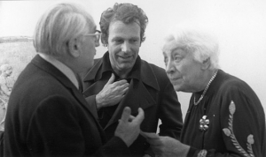 Gustav Rudolf Sellner, Maximilian Schell, Francoise Rosay (v.l.n.r.) in "Der Fußgänger" (1973); Quelle: DFF