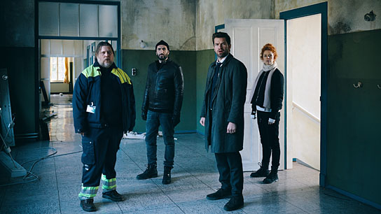 Nicolas Bro, Fares Fares, Nikolaj Lie Kaas, Johanne Louise Schmidt (v.l.n.r.) in "Verachtung" (2019) "Verachtung", Quelle: NFP marketing & distribution*, DIF, © Zentropa, Henrik Ohsten