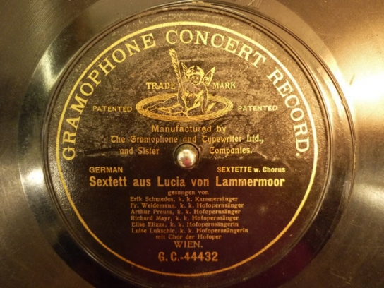 Etikett der Filmbegleitplatte zu "Lucia von Lammermoor: Sextett" (1908); Quelle: DIF, Foto: Anke Mebold