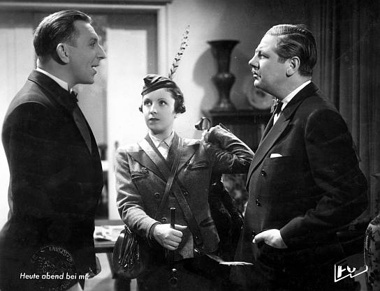 Theo Lingen, Jenny Jugo, Paul Hörbiger (v.l.n.r.) in "... heute Abend bei mir!" (1934); Quelle: DFF/Kineos Sammlung