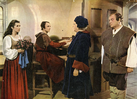 Marianne Koch (links), Willy Rösner (rechts) in "Der Klosterjäger" (1953); Quelle: DIF