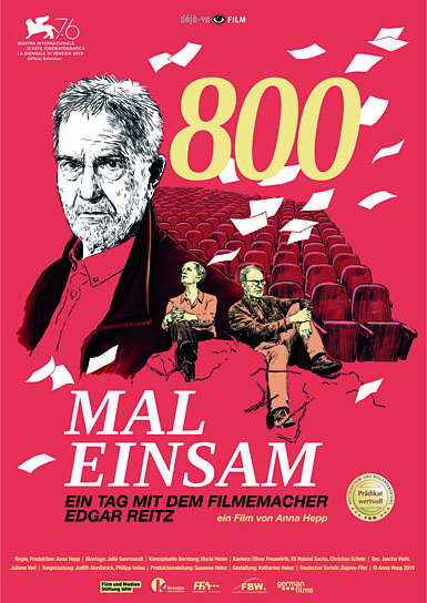 Filmplakat von "800 Mal Einsam - Ein Tag mit dem Filmemacher Edgar Reitz" (2019); Quelle: déjà-vu Film, DFF, © déjà-vu film