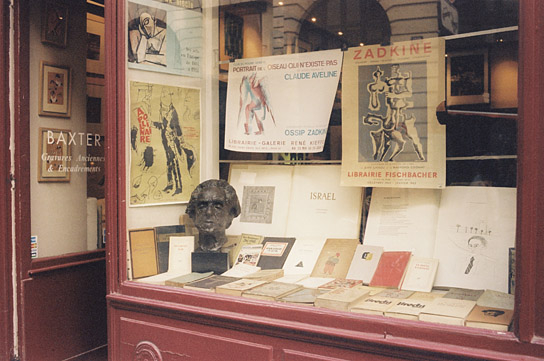 Schaufenster der Librairie Calligrammes: Für den Film mit Ulrike Ottingers Büchern wiederhergestellt, Paris 2018 in "Paris Calligrammes" (2020); Quelle: Real Fiction Filmverleih, DFF, © Ulrike Ottinger