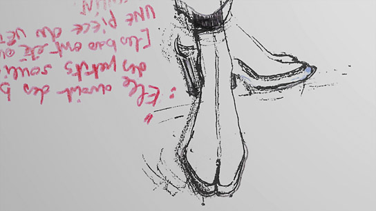 Skizze der "Tabi" Schuhe ("Martin Margiela - Mythos der Mode", 2020); Quelle: NFP Marketing & Distribution*, DFF, © 2019 Reiner Holzemer Film, RTBF, Aminata Productions
