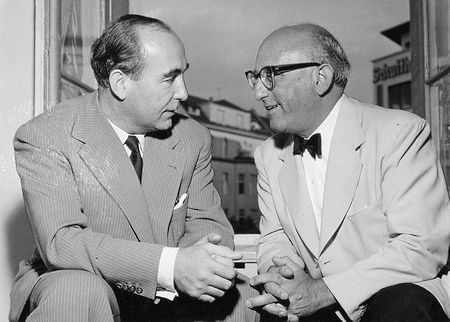 Fred Ritter, Robert Siodmak (v.l.n.r.) bei der 5. Berlinale 1955 (Uraufführung von "Die Ratten")