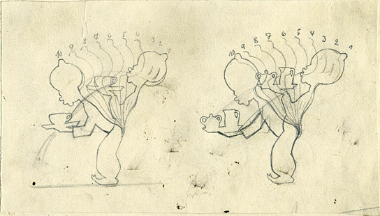 Bewegungsskizze für "Kalif Storch" (1930); Quelle: DFF / Firmenarchiv Gebrüder Diehl. Dauerleihgabe der Adolf und Luisa Haeuser-Stiftung für Kunst und Kulturpflege