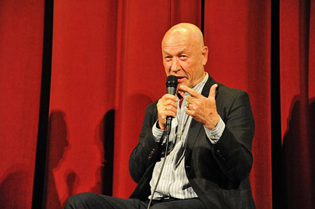 Joachim von Vietinghoff beim Publikumsgespräch mit Paul Werner Wagner am 9. April 2019 im Berliner Kino TONI zur Vorführung von "Engel aus Eisen"; Quelle: Joachim von Vietinghoff, Foto: Veikko Hübner