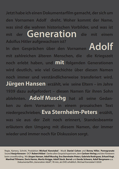 Filmplakat von "Generation Adolf" (2021); Quelle: Michael Konstabel, © Michael Konstabel