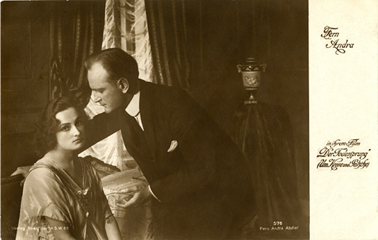 Fern Andra, Josef Peterhans (v.l.n.r.) in "Um Krone und Peitsche" (1918); Quelle: DFF