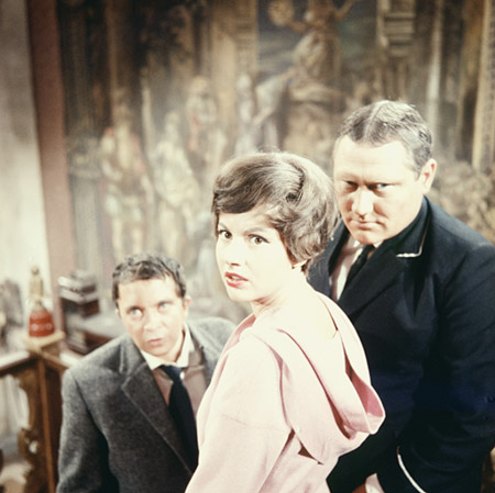 Wolfgang Kieling, Johanna von Koczian, Hans Dieter Zeidler (v.l.n.r.) in "Agatha, laß das Morden sein" (1960); Quelle: DFF/Kineos Sammlung