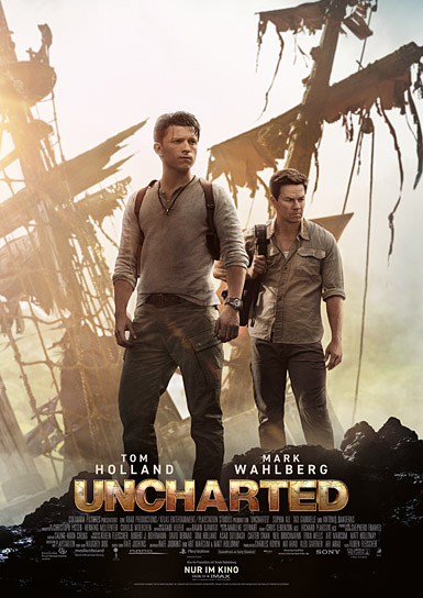 Teaserplakat von "Uncharted" (2022); Quelle: Sony Pictures Entertainment Deutschland, DFF, © 2021 Sony Pictures Entertainment Deutschland GmbH