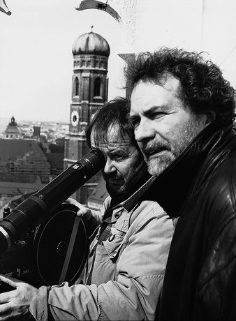 Gernot Roll, Edgar Reitz (v.l.n.r.) bei den Dreharbeiten in München zu "Die zweite Heimat. Chronik einer Jugend in 13 Filmen." (1992)