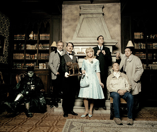 Thomas Fritsch, Christoph Maria Herbst, Tanja Wenzel, Bastian Pastewka, Olli Dittrich, Oliver Kalkofe (v.l.n.r.) bei den Dreharbeiten zu "Der Wixxer" (2004)