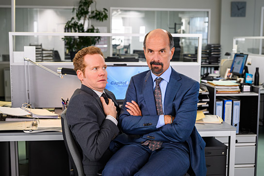 Laurens Walter, Christoph Maria Herbst (v.l.n.r.) am Set von "Stromberg - Der neue Film" (2025)