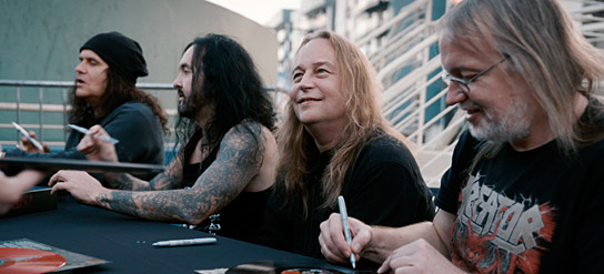 Mille Petrozza, Frédéric Leclercq, Sami Yli-Sirniö, Jürgen 'Ventor' Reil (v.l.n.r.) in "Kreator - Hate & Hope" (2025)