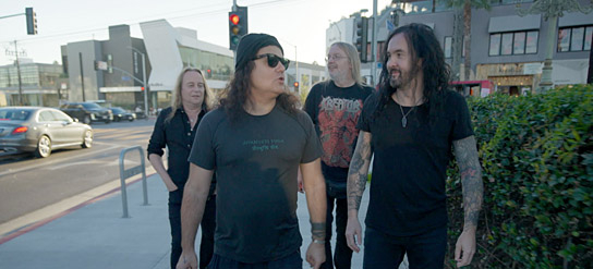 Sami Yli-Sirniö, Mille Petrozza, Jürgen 'Ventor' Reil, Frédéric Leclercq (v.l.n.r.) in "Kreator - Hate & Hope" (2025)