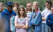 Aaron Sansi, Franka Roche, Holly Schiek (vorne v.l.n.r.) in "Das fliegende Klassenzimmer" (2023)
