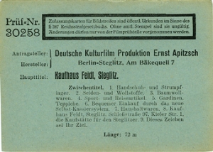 Zulassungskarte der Filmprüfstelle Berlin vom 26.10.1931, Quelle: BArch