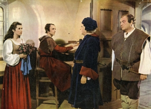 Marianne Koch (links), Willy Rösner (rechts) in "Der Klosterjäger" (1953); Quelle: DIF