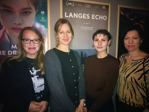 Jutta Feit (jip film), Eva Blondiau (Produzentin Color of May), Veronika Glasnunowa (Regisseurin), Julia Irene Peters (jip film) (v.l.n.r., "Langes Echo", 2017)