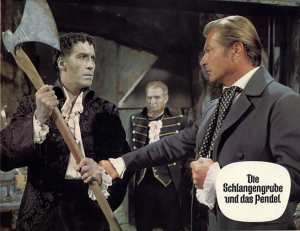 Christopher Lee, Carl Lange, Lex Barker (v.l.n.r.) in "Die Schlangengrube und das Pendel" (1967); Quelle: e-m-s