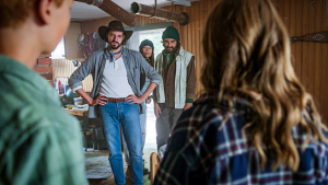 Franz Ferdinand Krause (links), Thomas Pevenage (2.v.l.), Martha Haberland (rechts) in "Ponyherz - wild und frei" (2023)