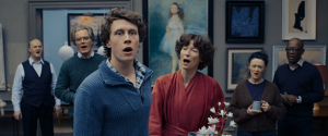 Tim McInnerny, Michael Shannon, George MacKay, Tilda Swinton, Bronagh Gallagher, Lennie James (v.l.n.r.) in "The End" (2024)