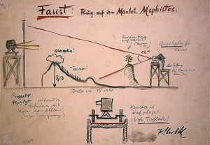  Flug auf dem Mantel Mephistos Entwurf Trickaufnahme: Robert Herlth (Reproduktion).