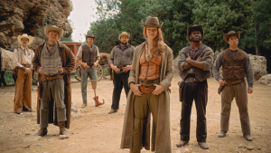 Merlin Sandmeyer, Pit Bukowski, Tobias van Dieken, Daniel Zillmann, Jessica Schwarz, Akeem van Flodrop, Tutty Tran (v.l.n.r.) in "Das Kanu des Manitu" (2025)