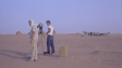Gunter Freyse, Jörg Schmidt-Reitwein, Werner Herzog (v.l.n.r.) bei den Dreharbeiten zu "Fata Morgana" (1971)