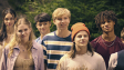 Emilia Pieske, Charlotte Hagenbucher, Lilith Johna, Emil Mascheck, Leonard Conrads, Jakob Weingärtner, Noel Diop, Thilo Fridolin Matthes (v.l.n.r.) in "Die Schule der magischen Tiere 3" (2024)